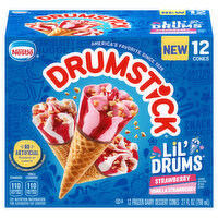 Drumstick Lil' Drums Frozen Dairy Dessert Cones, Strawberry/Vanilla Strawberry, 12 Each