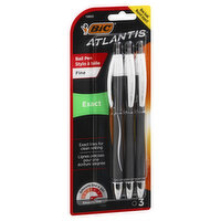 BiC Atlantis Ball Pens, Exact, Black, Fine, 3 Each