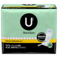 U by Kotex Clean & Secure Pads, Ultra Thin, Regular, 22 Each