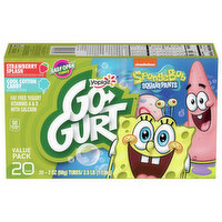 Go-Gurt Yogurt, Fat Free, Strawberry Splash/Cool Cotton Candy, Spongebob Squarepants, Value Pack, 20 Each