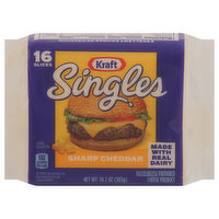 Kraft Singles Cheese Slices, Sharp Cheddar, 16 Each