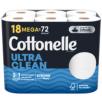 Cottonelle Ultra Clean Toilet Paper, Mega, 1-Ply, 18 Each