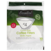 Essential Everyday Coffee Filters, Cone-Style, No. 4, White Paper, 8-12 Cup, 100 Each