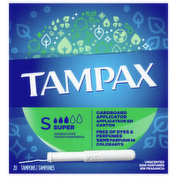 Tampax Tampons, Cardboard Applicator, Unscented, Super Absorbency, 20 Each