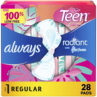 Always Radiant Always Radiant Teen Pads, Size 1, Regular, with Wings, 28 CT, 28 Each