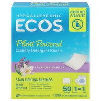 Ecos Laundry Detergent Sheets, Plant Powered, Lavender Vanilla, 50 Each