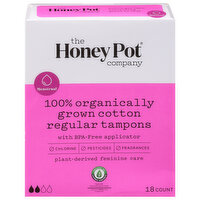 The Honey Pot Company Tampons, 100% Organic, Regular, Menstrual, 18 Each