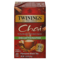 Twinings Black Tea, Chai, Decaffeinated, Tea Bags, 20 Each