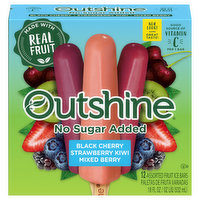 Outshine Fruit Ice Bars, No Sugar Added, Assorted, Black Cherry/Strawberry Kiwi/Mixed Berry, 12 Each