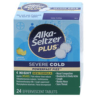 Alka-Seltzer Plus PowerFast Fizz Severe Cold, Night, Lemon Flavor, Effervescent Tablets, 24 Each