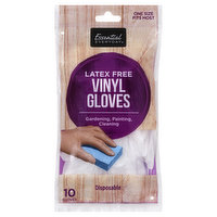 Essential Everyday Vinyl Gloves, Latex Free, Disposable, One Size Fits Most, 10 Each