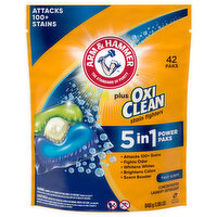 Arm & Hammer Plus OxiClean Laundry Detergent, Concentrated, Stain Fighters, Fresh Scent, 5 in 1, Power Paks, 42 Each