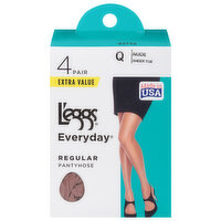 L'eggs Everyday Pantyhose, Regular, Q Nude Sheer Toe, Extra Value, 4 Each