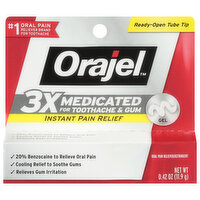 Orajel 3x Medicated for Toothache & Gum, Instant Pain Relief, Gel, 0.42 Ounce