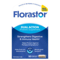 Florastor Probiotic Supplement, Dual Action, Vegetarian Capsules, 50 Each