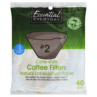 Essential Everyday Coffee Filters, Cone-Style, No. 2, Natural Unbleached Paper, 1-4 Cup, 40 Each