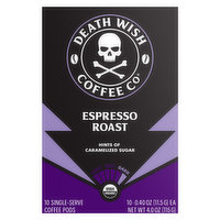 Death Wish Coffee Co Coffee, Dark, Espresso Roast, Single-Serve Pods, 10 Each