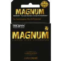 Trojan Magnum Condoms, Premium Latex, Lubricated, Large Size, 3 Each