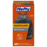 Hefty EasyFlaps Trash Bags, Flap-Tie, Multipurpose, 30 Gallon, Large, 40 Each