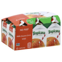 Tropicana Juice, 100% Orange, No Pulp, 6 Each