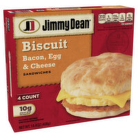 Jimmy Dean Bacon, Egg & Cheese Biscuit Sandwiches, 4 Count (Frozen), 14.4 Ounce