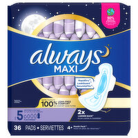 Always Maxi Pads, Flexi-Wings, Extra Heavy Overnight, Size 5, 36 Each