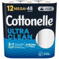 Cottonelle Ultra Clean Toilet Paper, Ultra Clean, Mega Rolls, 1-Ply, 12 Each