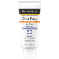 Neutrogena Sunscreen, Oil-Free, Clear Face, Broad Spectrum SPF 50, 3 Fluid ounce