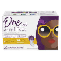One by Poise Pads, with Wings, Regular, Ultra Thin, 2-in-1, 22 Each