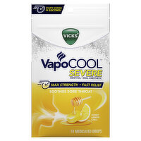 Vicks Severe VapoCool Severe Medicated Sore Throat Drops, Menthol, Honey Lemon, 18 Each