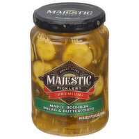 Mt Olive Majestic Picklery Pickles, Premium, Maple Bourbon Bread & Butter Chips, 24 Fluid ounce