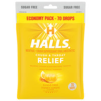 Halls Cough & Throat Relief, Sugar Free, Honey Lemon Flavor, Economy Pack, 70 Each