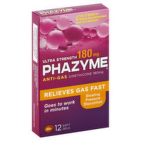 Phazyme Anti-Gas, Ultra Strength, 180 mg, Soft Gels, 12 Each