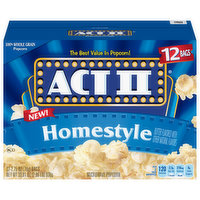 Act II Microwave Popcorn, Butter Flavored, Homestyle, 12 Each