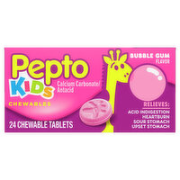 Pepto-Bismol Multi-Symptom Pepto Kids Antacid Chewable Tablets for Upset Stomach Relief, Over-the-Counter Medicine, 24 Ct, 24 Each