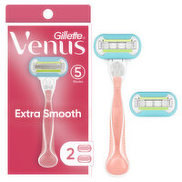 Venus Extra Smooth Pink Women's Razor Handle + 2 Blade Refills, 1 Each