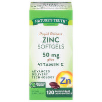 Nature's Truth Zinc, Plus Vitamin C, 50 mg, Rapid Release Liquid Softgels, 120 Each