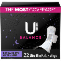 U by Kotex Balance Pads + Wings, Ultra Thin, Extra Heavy Overnight, 22 Each