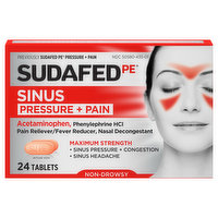 Sudafed PE Sinus Pressure + Pain, Non-Drowsy, Maximum Strength, Tablets, 24 Each