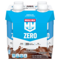 Muscle Milk Zero Protein Shake, Non-Dairy, Chocolate, 4 Each