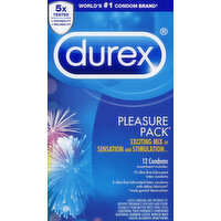 Durex Condoms, Latex, Lubricated, Ultra Fine, Pleasure Pack, 12 Each