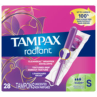 Tampax Radiant Tampons, Super, Unscented, 28 Each