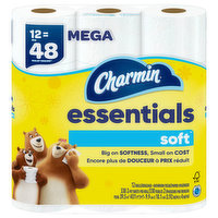 Charmin  Essentials Bathroom Tissue, Mega, Soft, Unscented, 2-Ply, 12 Each