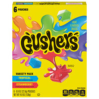 Gushers Fruit Flavored Snacks, Tropical/Strawberry, Variety Pack, 6 Each