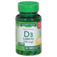 Nature's Truth Vitamin D3, High Potency, 125 mcg, Quick Release Softgels, 130 Each