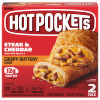 Hot Pockets Sandwich, Steak & Cheddar, Crispy Buttery Crust, 2 Pack, 2 Each