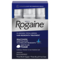 Rogaine Hair Regrowth Treatment, Unscented, Men's, 3 Each