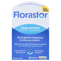 Florastor Probiotic Supplement, Dual Action, Vegetarian Capsules, 20 Each