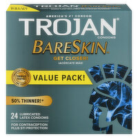 Trojan BareSkin Latex Condoms, Lubricated, Value Pack, 24 Each