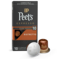 Peet's Coffee Espresso Capsules, Ristretto Dark Roast, Aluminum Capsules, 10 Each